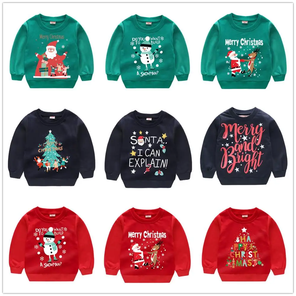 Christmas Costumes Clothes for Boys Sweatshirts Cotton Kids Pullover Tee Shirts Baby Girls Sweater Santa Gift Girls Jumpers