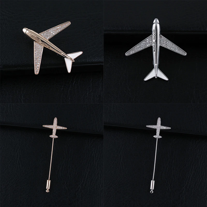 High quality Zircon Aircraft Brooch Airplane Men Suit Brooch Pin Sparkling Man Pins Gifts New fashion Man Party Brooch Jewelry