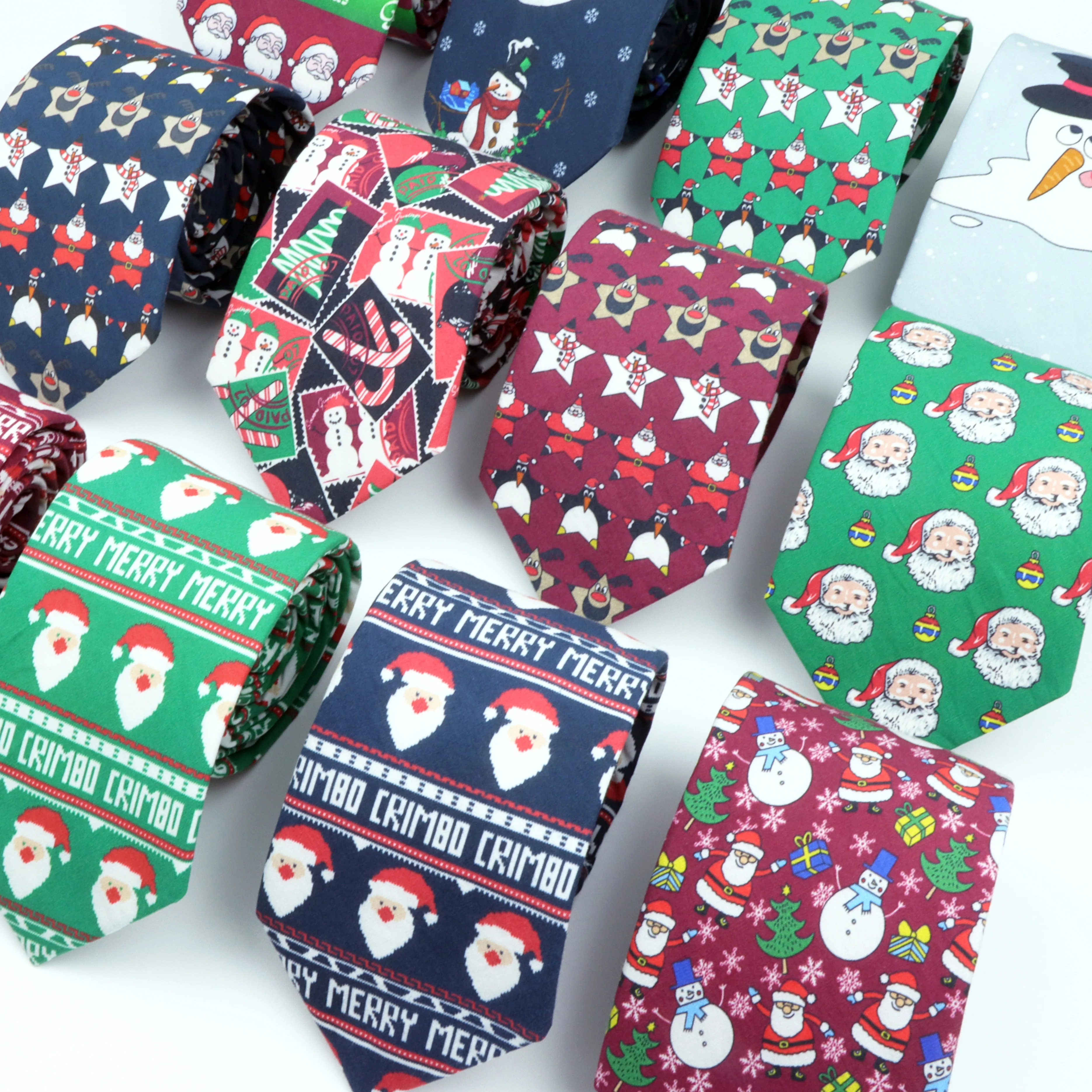 

Red Green Blue Cotton Printed Christmas Tie Snowman Santa Claus Pattern 8cm Necktie Party Dinner Festival Accessories Theme Gift