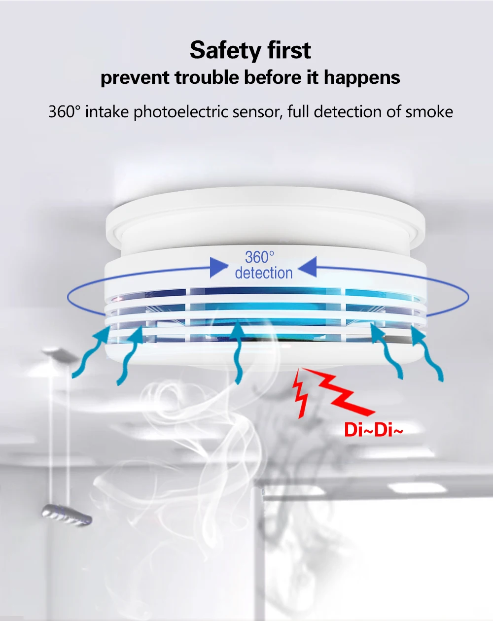 Détecteur de fumée d'incendie Wifi, système d'alarme de sécurité pour jardin, cuisine, maison, bureau, Tuya SmartLife, contrôle avec application, capteur