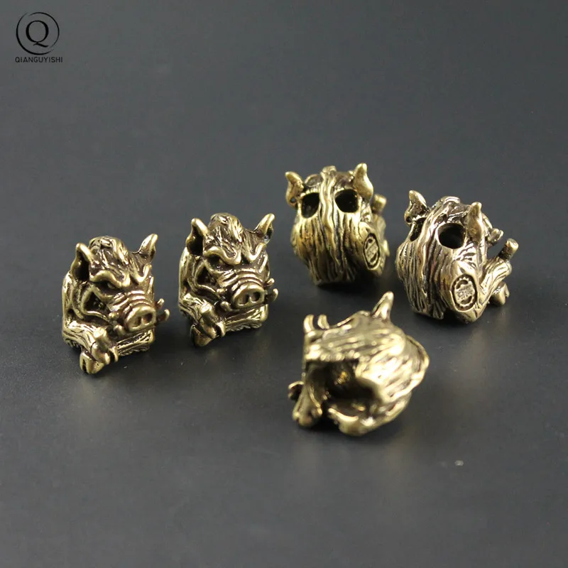 Pure Copper Wild Boar Umbrella Rope Paracord Beads Accessories Creative Animal Pig EDC Knife Handle DIY Pendant Jewelry Keychain