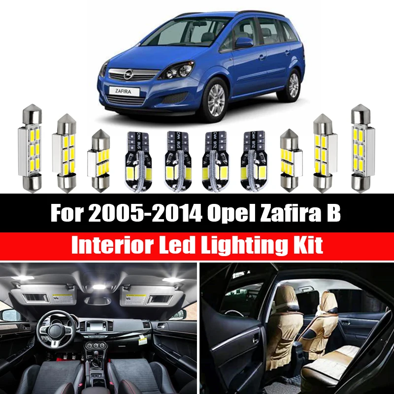 12 Bulbs For 2005-2014 Opel Zafira B Canbus LED Interior Light Kit Map Dome Trunk Cargo Reading Ceiling Lamp Car Accessories