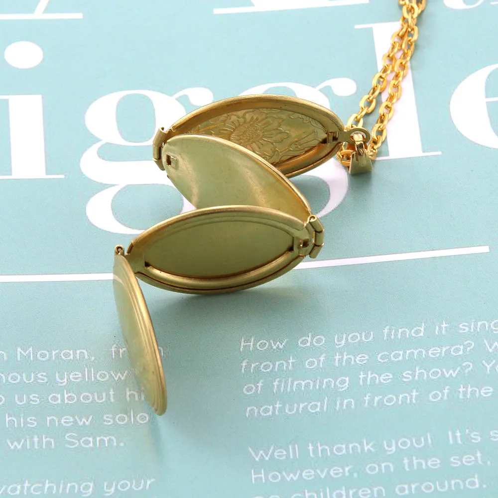 New Fashion Photo Frame Memory Locket Pendant Necklace Plata/Gold Color Simplicity Vintage Flower Jewelry Women's Nostalgia Gift