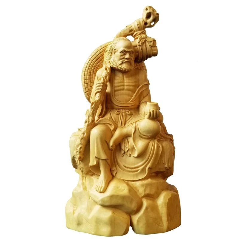 18CM Dharma Zen Italian Lohan Chinese Culture Craft Decoration Character Sculpture Hand wood ornament