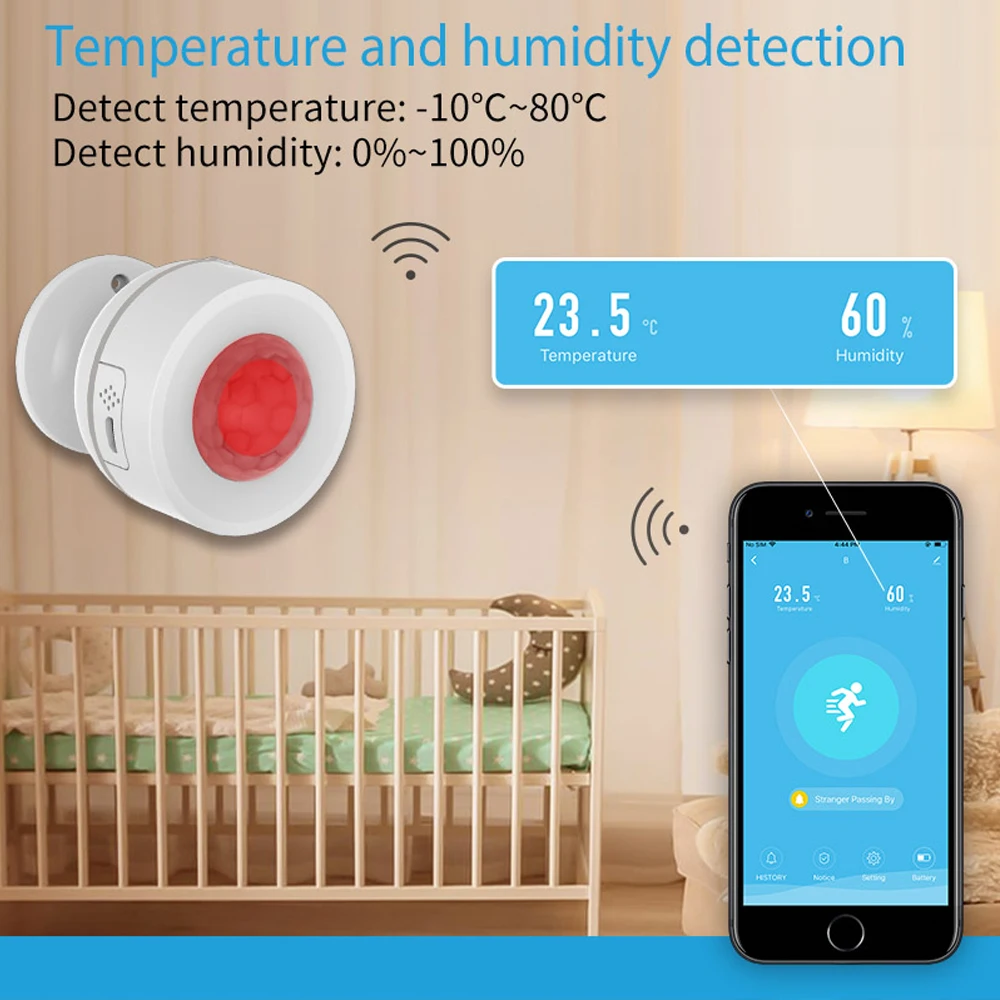 Wolf-Guard Tuya Smart WiFi PIR Motion Sensor Mini Infrared Movement Detector Temperature Humidity Detection 10M Range Adjustable