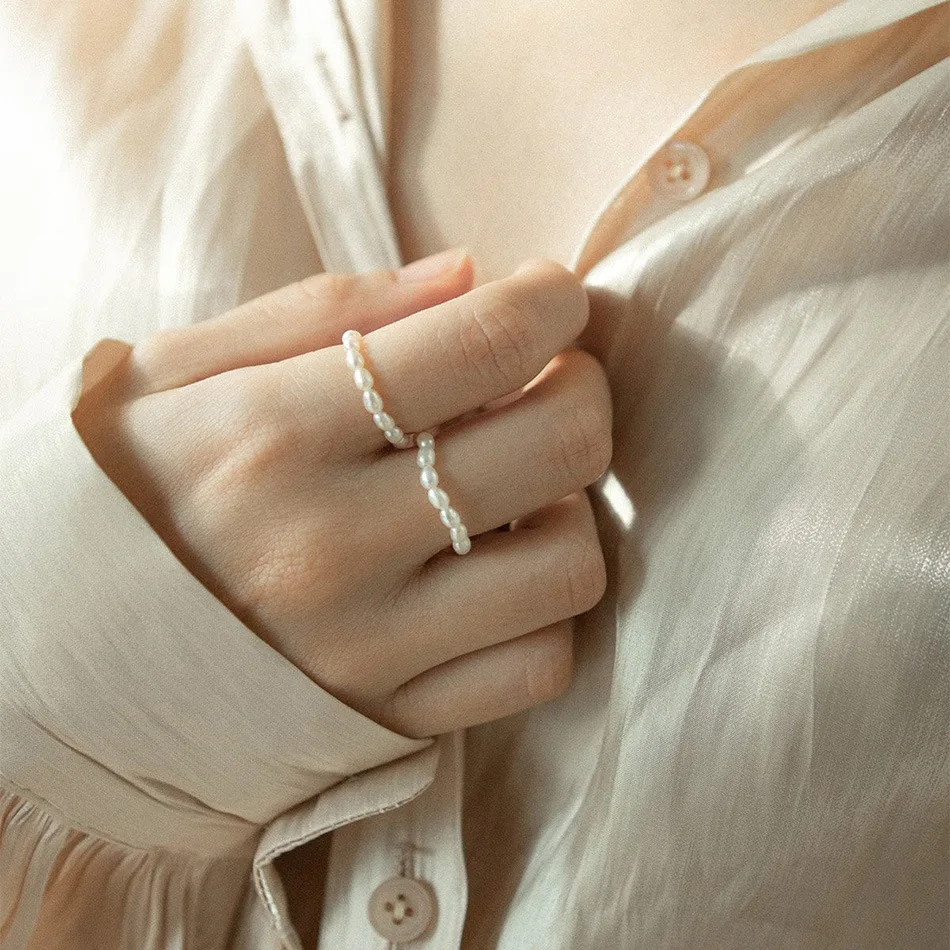 Amaiyllis S925 Sterling Silver Baroque Freshwater Pearl Elastic Ring Handmade Boho Index Finger Ring For Women Jewelry - view 6