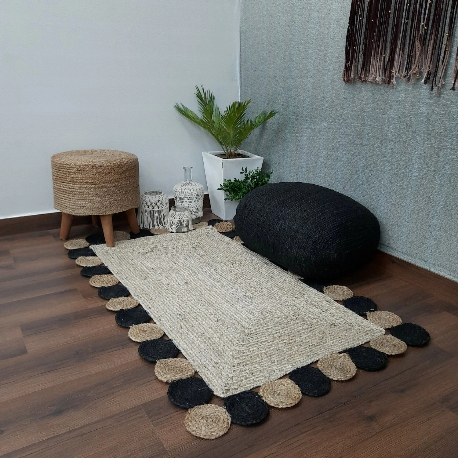 Rug 100% Natural Jute Braided Reversible Rectangle Rug Hemp Carpet Modern Home Living Area Rug