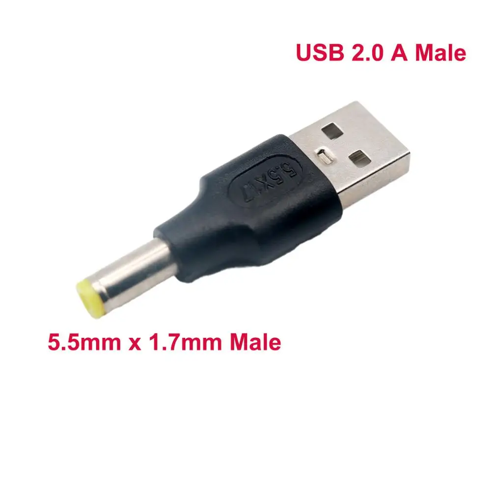 1pc USB 2.0 Type A Male To DC 5.5mm x 1.7mm Plug DC Power Supply Adapter Connector Converter