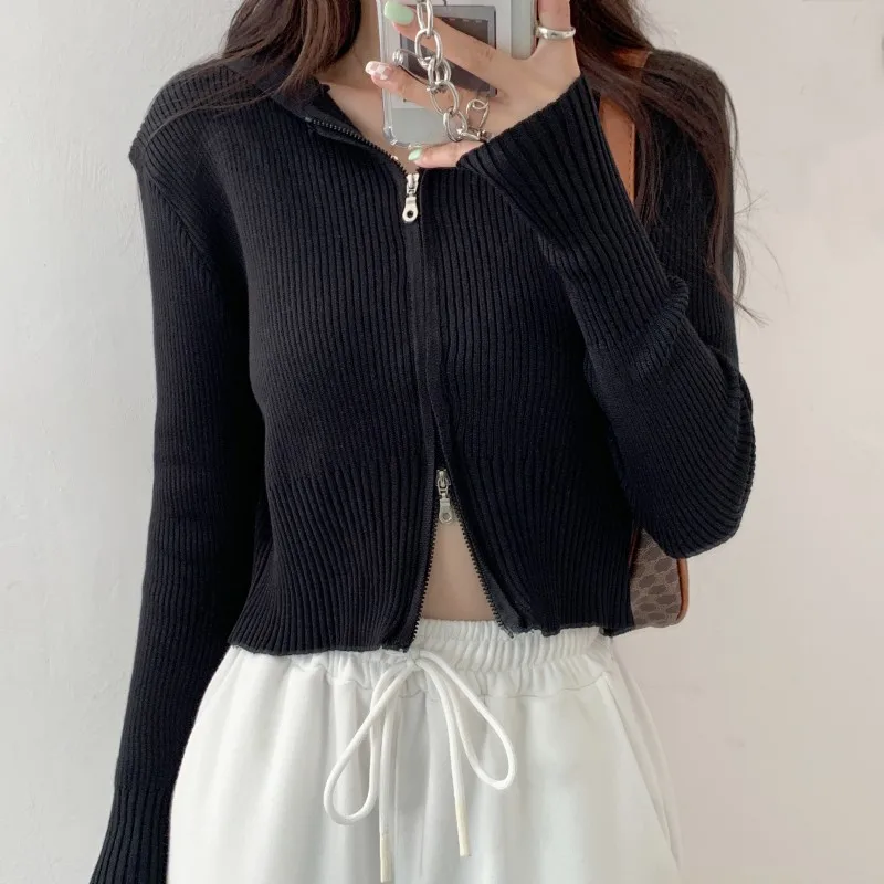 Mũ Trùm Đầu Dệt Kim Cardigan Nữ Xuân Thu Mới Dáng Rộng Áo Khoác Dây Kéo Căn Cứ Size Lớn Hoang Dã Nữ Tính Áo Len Áo Khoác