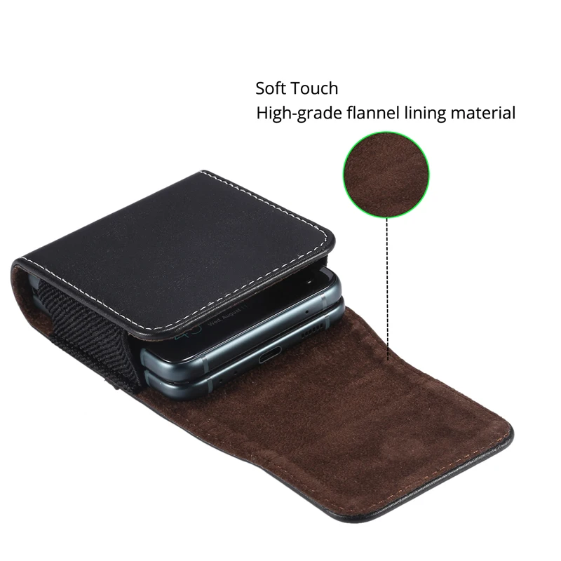 Leather Phone Pouch For Samsung Z Flip 3 2 1 SM-F7110 F7070 Belt Clip Holster Cloth Phone Case For Motorola Razr 5g Waist Bag