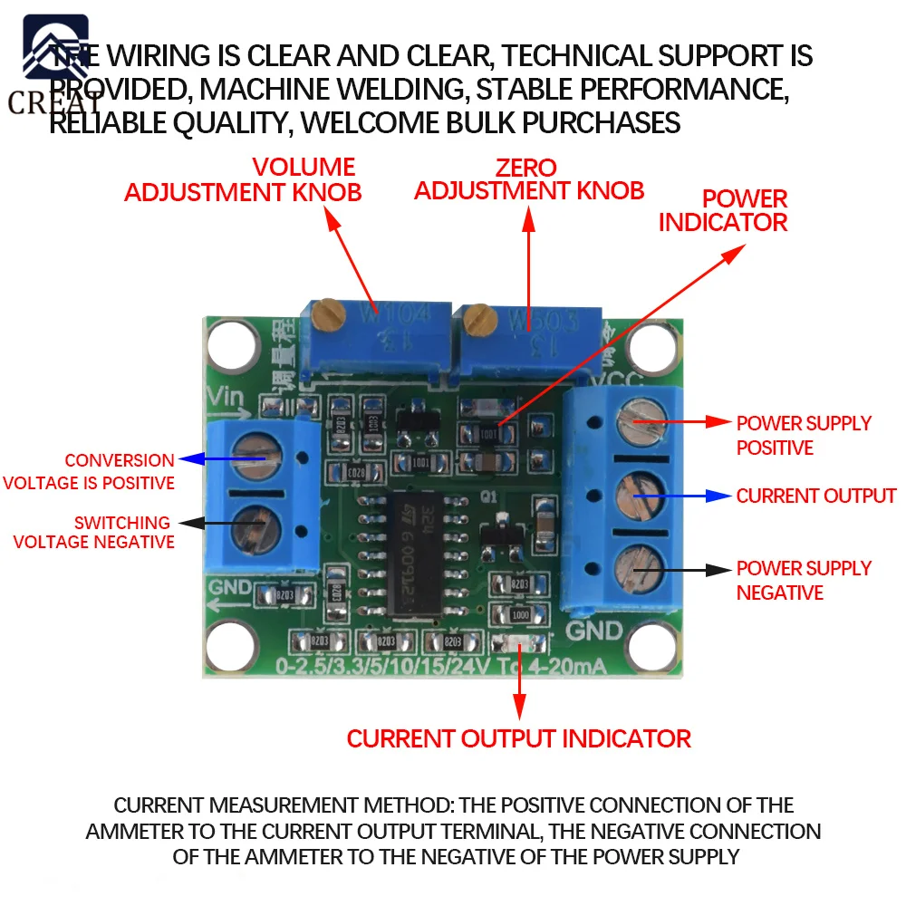 Voltage To Current Signal Conversion Module Adjustable Voltage Transmitter Module 0-2.5V/3.3V/5V/10V/15V/24V to 4-20mA