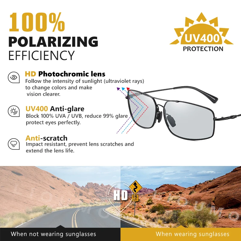 LIOUMO-gafas de sol polarizadas para hombre y mujer, lentes fotocromáticas de Metal con memoria, camaleón, antideslumbrantes