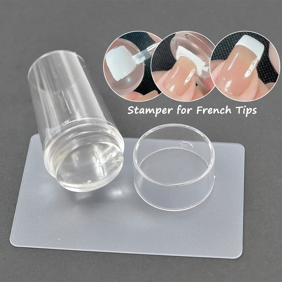 

New Usage Design Fast French Matte Nail Art Stamper Scraper With Cap Refill Transparent Silicone Jelly Stamping Head DIY Tools