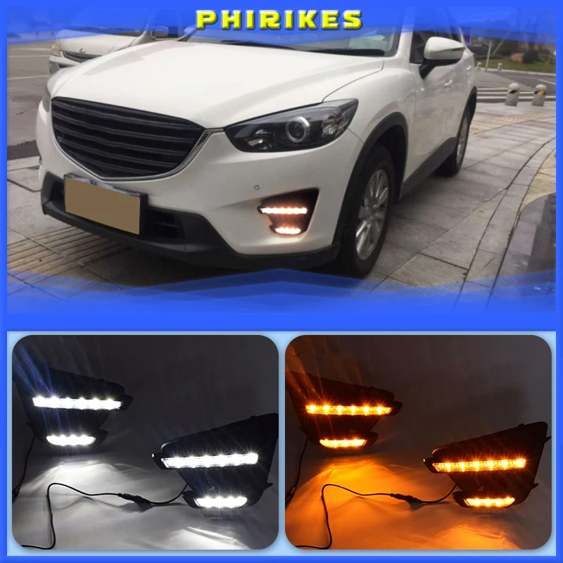 2pcs for Mazda CX-5 CX5 2013 2014 2015 2016,Yellow Signal Function Waterproof Car DRL 12V LED Daytime Running Light Daylight