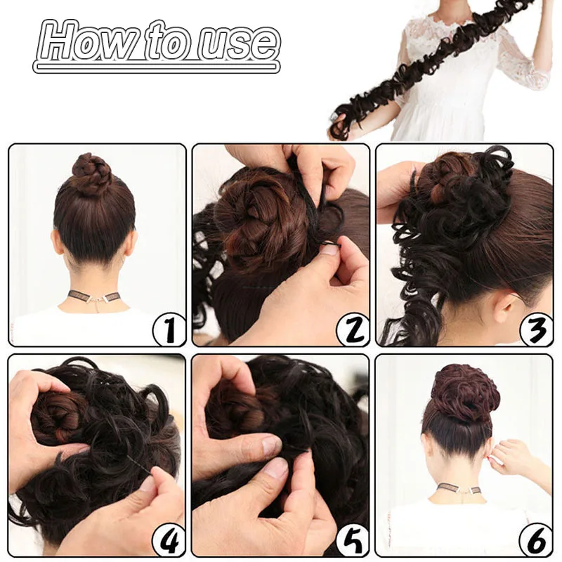 AILIADE Chignon riccio da donna con elastico elastico resistente al calore intrecciato sintetico panino estensioni dei capelli Hairpieces