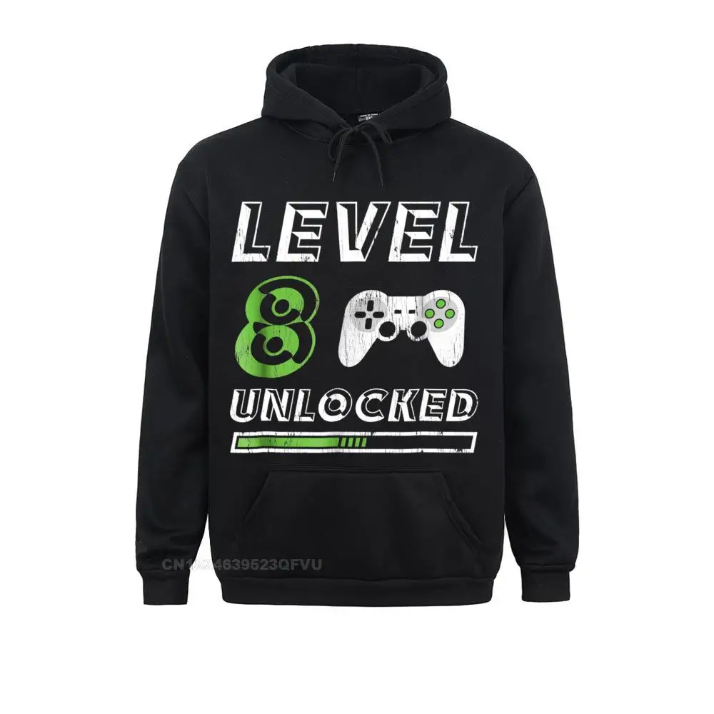 Level 8 Unlocked 8 Year Old Gamer Funny Birthday Hoodie Retro Men's Hoodies Cotton Women Funny Japanese Streetwear