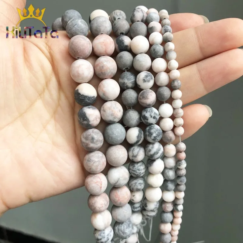 Natural Stone Beads Dull Polish Matte Pink Zebra Jaspers Round Beads For Jewelry Making DIY Bracelet Earrings Accessories 15