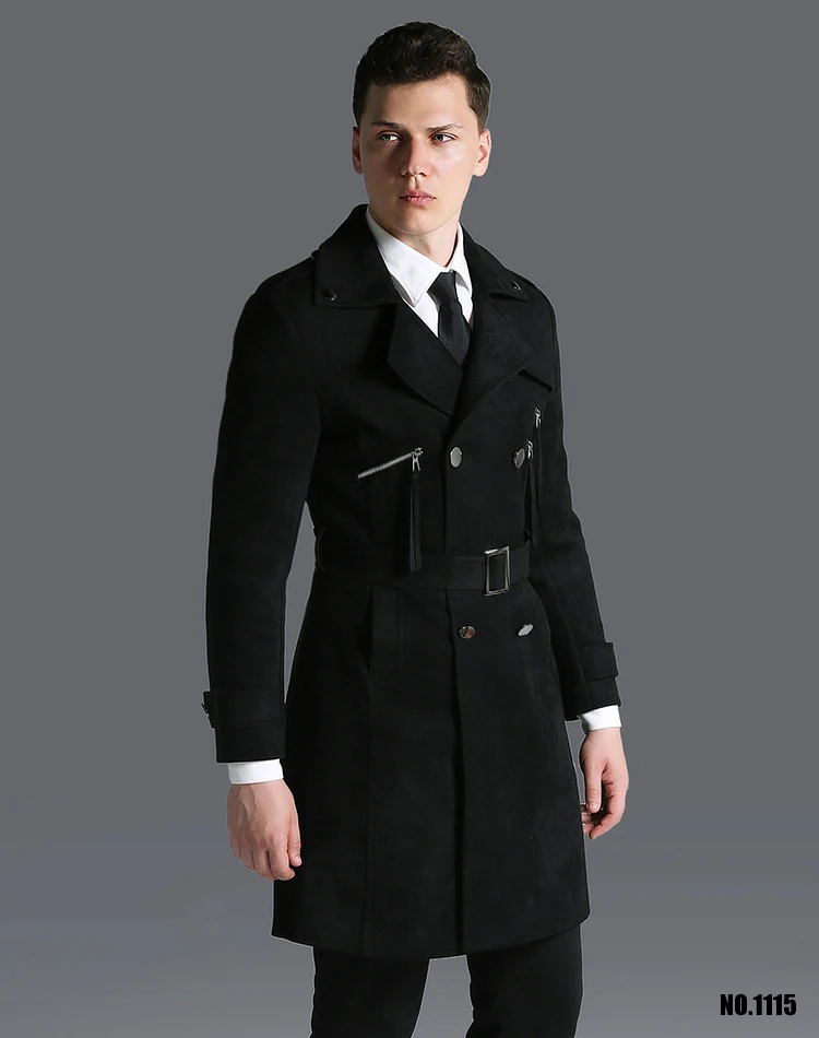 

Classic Brand Military Design Medium Long Suede Coat Mens Double Breasted Big Size Trench uk Autumn/Winte Outwear Sales