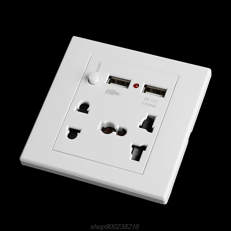 Socket+2 USB+Switch Wall Socket Charger AC/DC Power Adapter Plug Outlet Panel JE23 21 Dropshipping