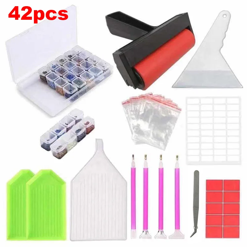 Diy Diamond Embroidery Accessories and Tools Kit Adult or Kids ,Diamond Painting Storage box Mosaic Pen Trays Tweezers Roller