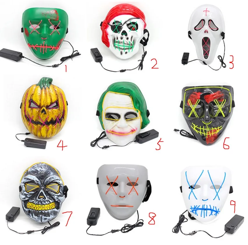 

LED Light Mask Up Funny Mask from Festival Cosplay Halloween Costume Three-speed flash mask bar dance 9 styles gift 2019 NEW