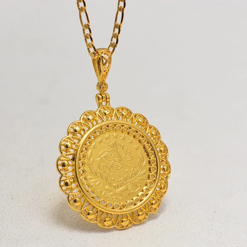 Arabische Goldmünzen-Halskette für Frauen und Männer, Muslimischer Islam Allah Anhänger, Türkischer Schmuck in Goldfarbe – Detail 6