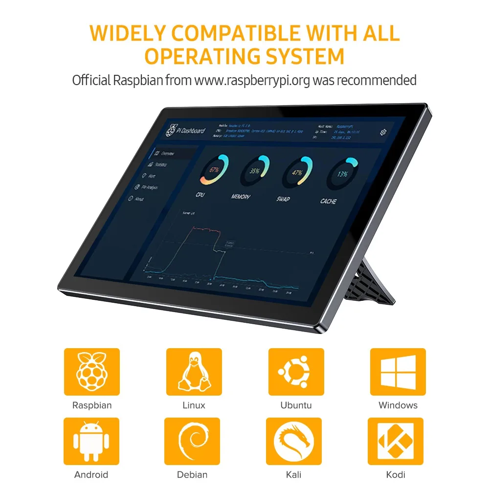 Imagem -02 - Uperfect 10 Polegadas Raspberry pi Modelo b Zero Touch Screen Monitor Portátil 16:9 Display 60hz Usb Raspi Touchscreen Kit com Estojo e Suporte de Elevador Giratório 60hz Tela Raspi Windows 10 Display