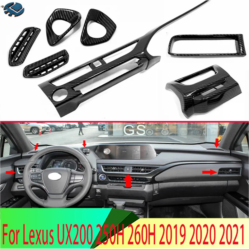 For Lexus UX200 250H 260H 2019 2020 2021 Carbon Fiber Style Air Vent Outlet Cover Dashboard Trim Bezel Frame Molding Garnish