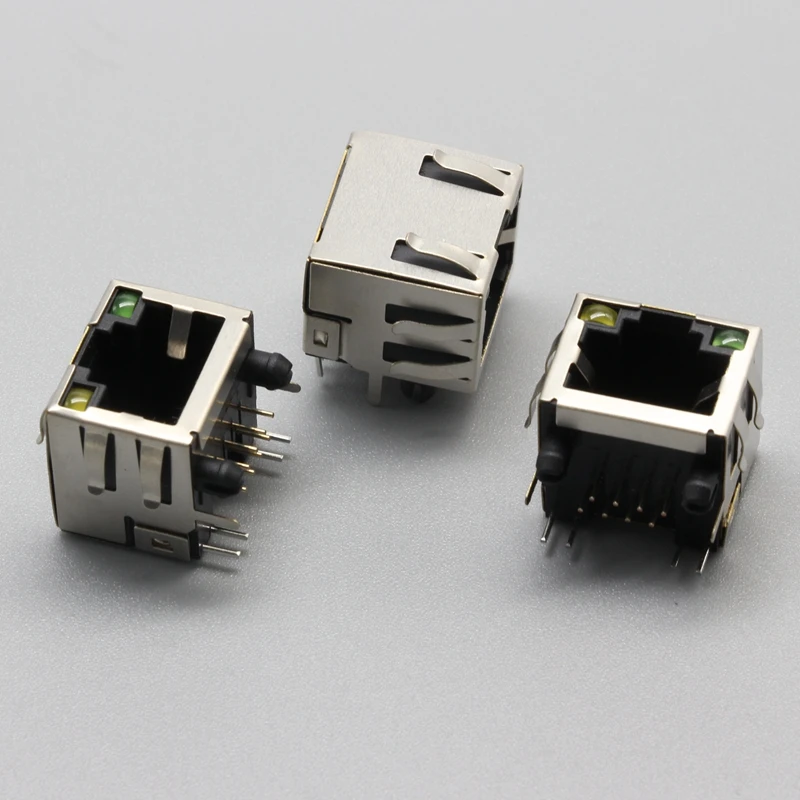 2PCS/Lot RJ45 8P8C socket steel shielded network female jack connector 90-degree LED and spring