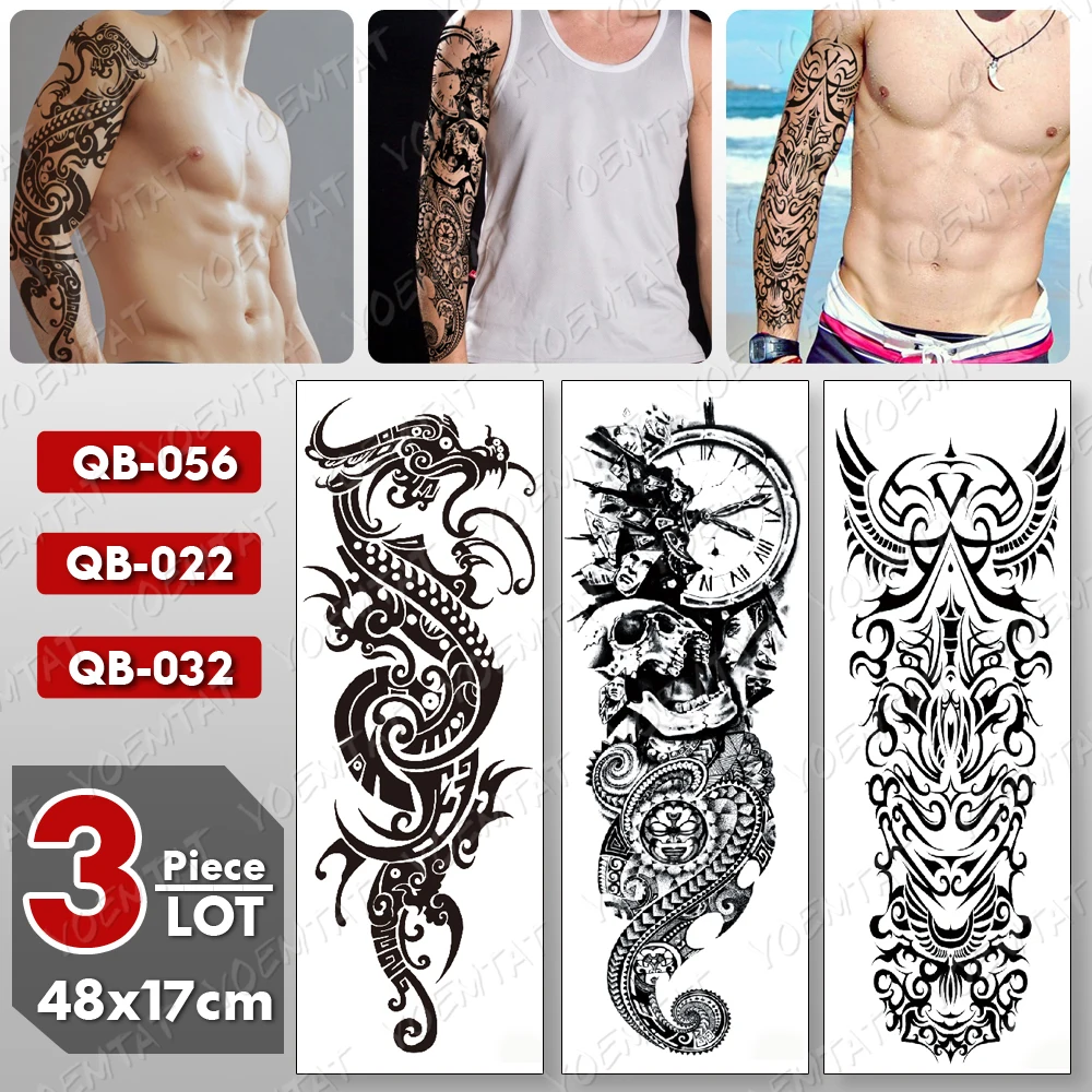 3-pcs-lote-grande-braco-manga-tatuagem-do-dragao-totem-maori-tatoo-falso-tatto-temporaria-etiqueta-do-cranio-da-arte-do-corpo-A-prova-d'-Agua-cheia-dos-homens-das-mulheres