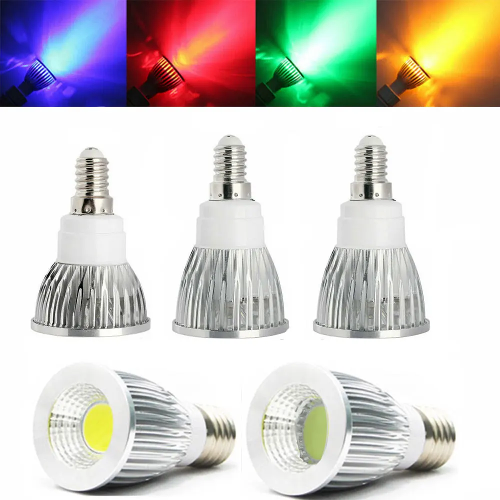 

High Power E14 Dimmable LED COB Spotlight Lamp Lampada Led Spot Lights Green Blue Yellow Red Candle Luz 220V