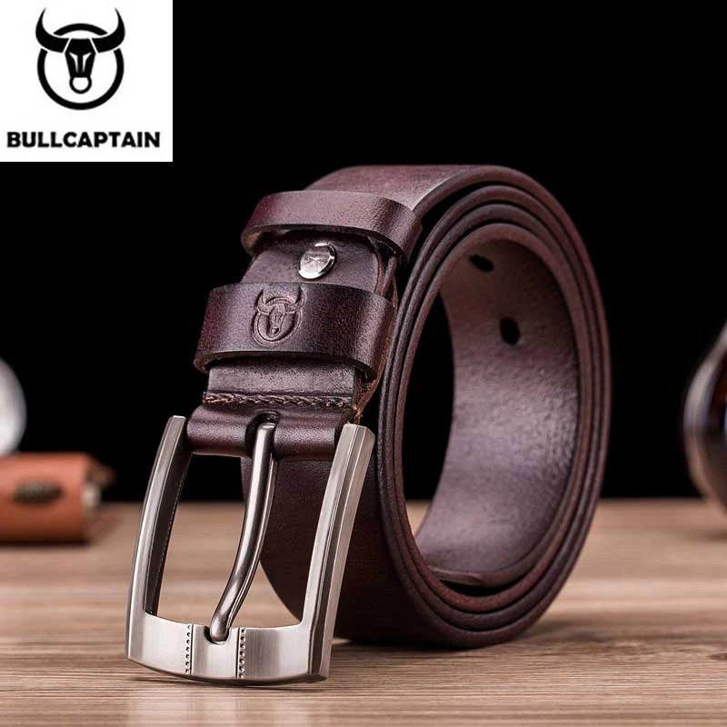 BULLCAPTAIN Tree Cream Luxury Sling New Fashion Classic Retro Pin Buckle Men\'s Belt High Quality Smooth Raw Men\'s Belts