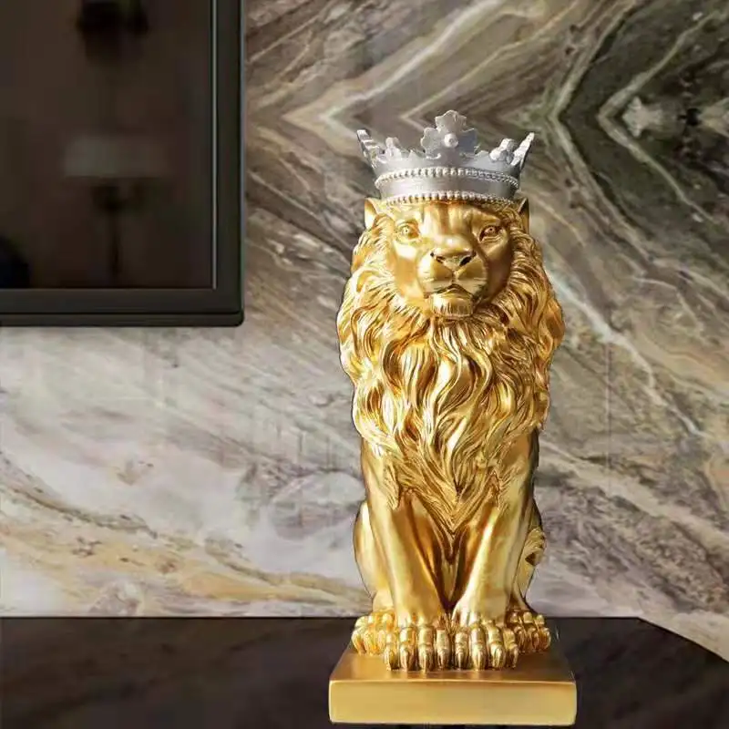 Abstract Resin Lion Sculpture, Crown Lion Statue, Handicraft Decorations, King and Queen, Home Decoration Accessories, Gifts