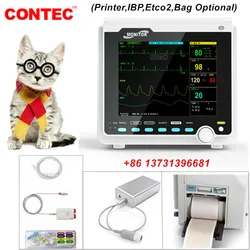 CONTEC Manufacture  Veterinary VET Vital Signs Patient Monitor Multi-Parameter Use (Printer, IBP, Etco2,Carrying Bag Optional）