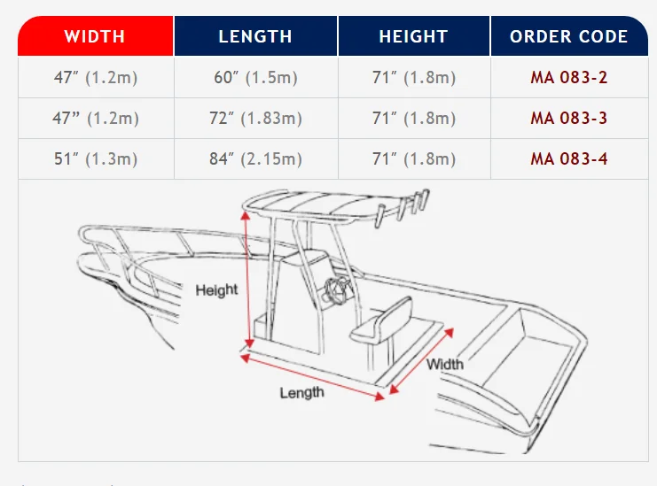 T-Top Console Canvas Cover 1.2*1.5*1.8m/1.2*1.83*1.8m/1.3*2.15*1.8m Marine Boat Yacht MA 083