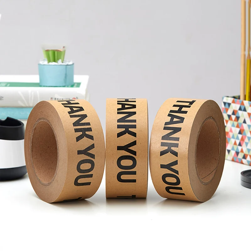 5CM*50M Warning THANKYOU Environmental Printing Tape,High Tensile Kraft Flatback Carton Sealing Tape 박스테이프