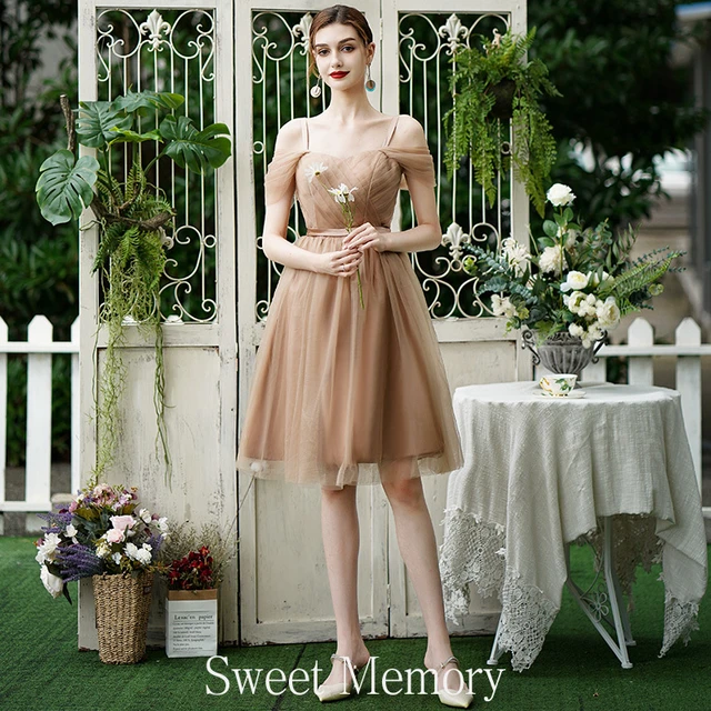 N2076 Coffee Color Short Bridesmaid Dresses Wedding Party Dress Simple Knee Length Robe De Soiree Vestidos AliExpress