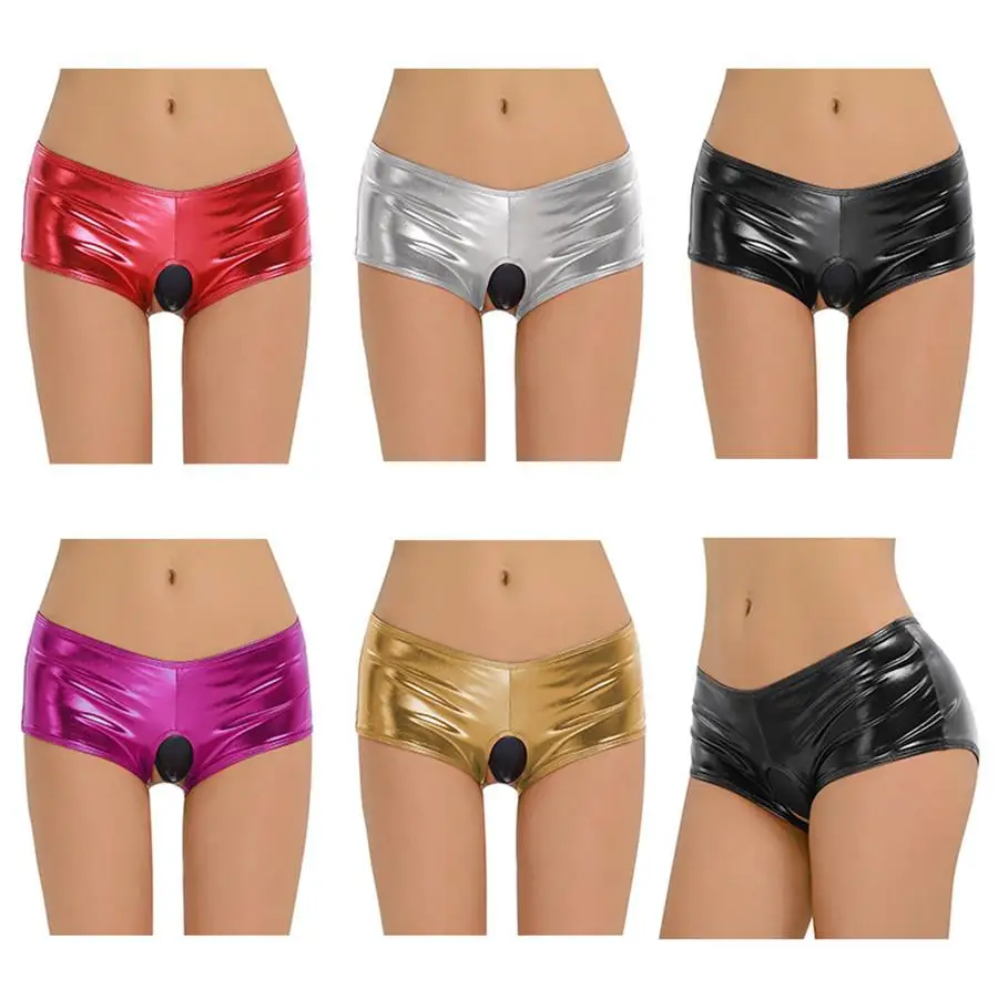 

Sexy latex shorts women Open Crotch Underwear Sexy Pants Clubwear Panties Leather Bodycon Elastic Costume Tanga Shorts Erotic