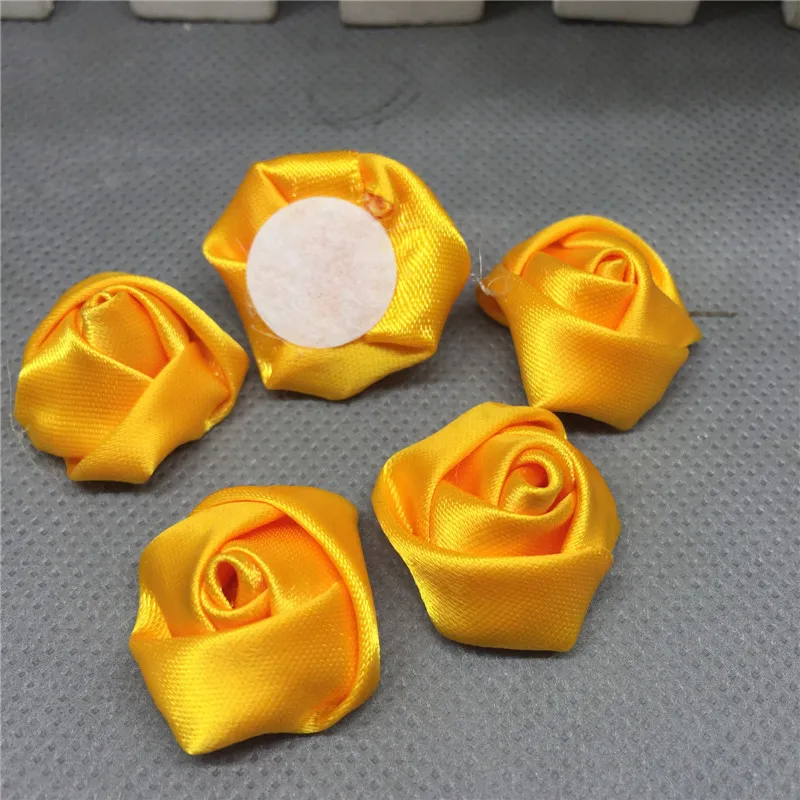 

50pcs 25mm Satin Ribbon Rose Flower DIY Craft Wedding Appliques golden