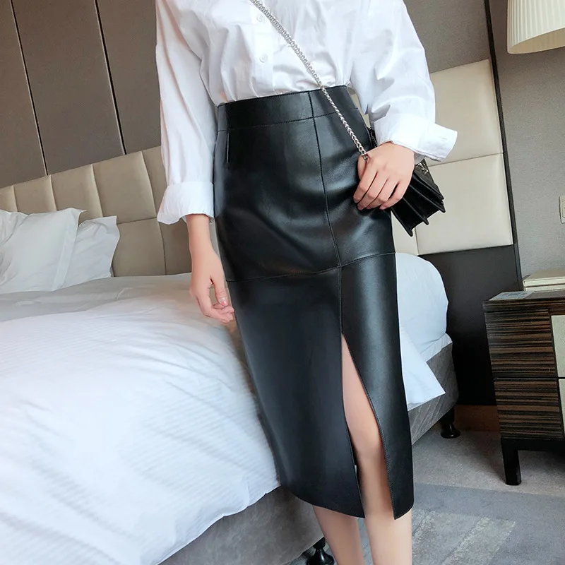 New Designer High quality Genuine leather women's pencil skirts Chic OL leather skirt A091