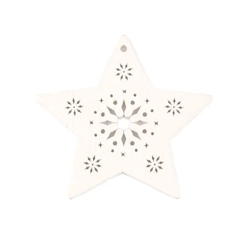 5pcs+1m hemp rope Christmas Tree Ornament Wooden Hanging Pendants Christmas tree snow angel Star Christmas Decorations for Home