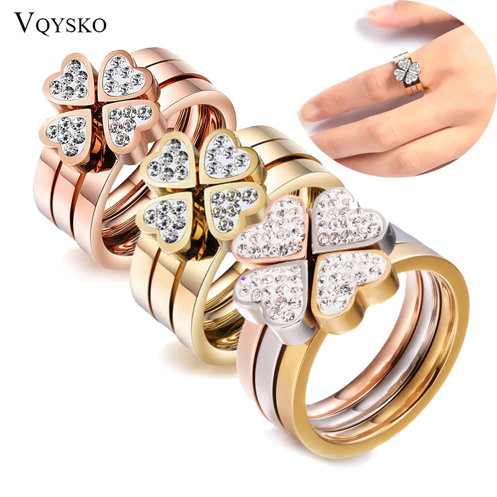 Fashion Valentine Day Gift 3 Round Heart Ring Sets For Women Crystal Engagement Finger Rings Wedding Jewelry Wholesale