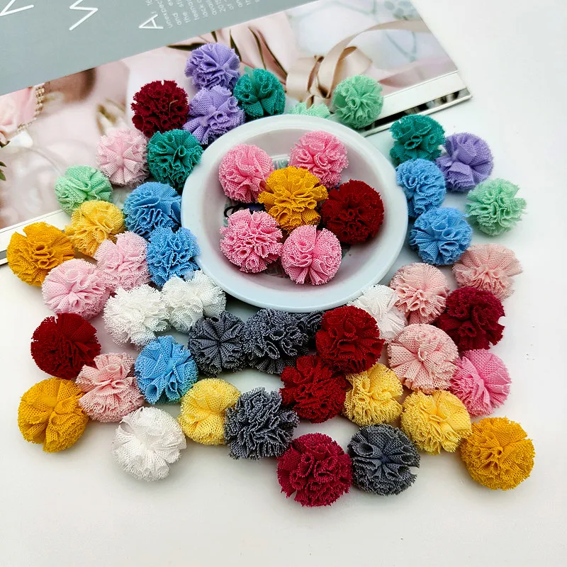 Pack of 30-100 Pieces 10/25mm Colorful Elastic Mesh Chiffon Ball Children Clothes Hat Craft Handmade Baby Headdress Decoration