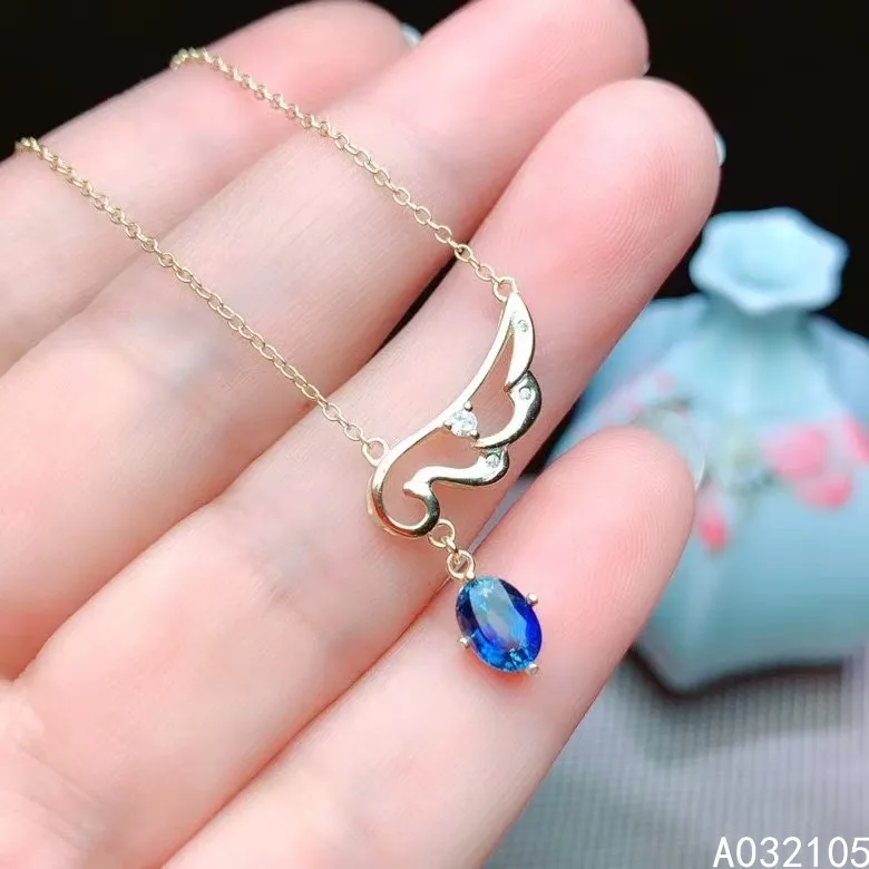 KJJEAXCMY fine jewelry 925 sterling silver inlaid Natural sapphire Women fresh elegant wing gem pendant necklace party gift new