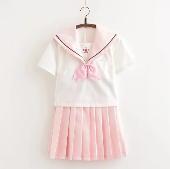 Sakura light pink Japanese school uniform skirt JK uniform Class uniforms Sailor suit College wind Suit Female Students uniforms