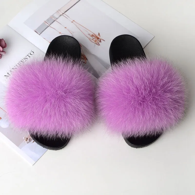 COOLSA Children Sweet Fur Slippers Summer Fluffy Furry Slides Girl Home Plush Fur Beach Flip Flops Wholesale Drop shipping