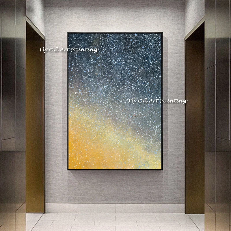 Large Size Yellow 100% Handmade Large Wall Art Orange Blue Abstract Oil Painting Sky Level Oil Painting Large Modern Canvas