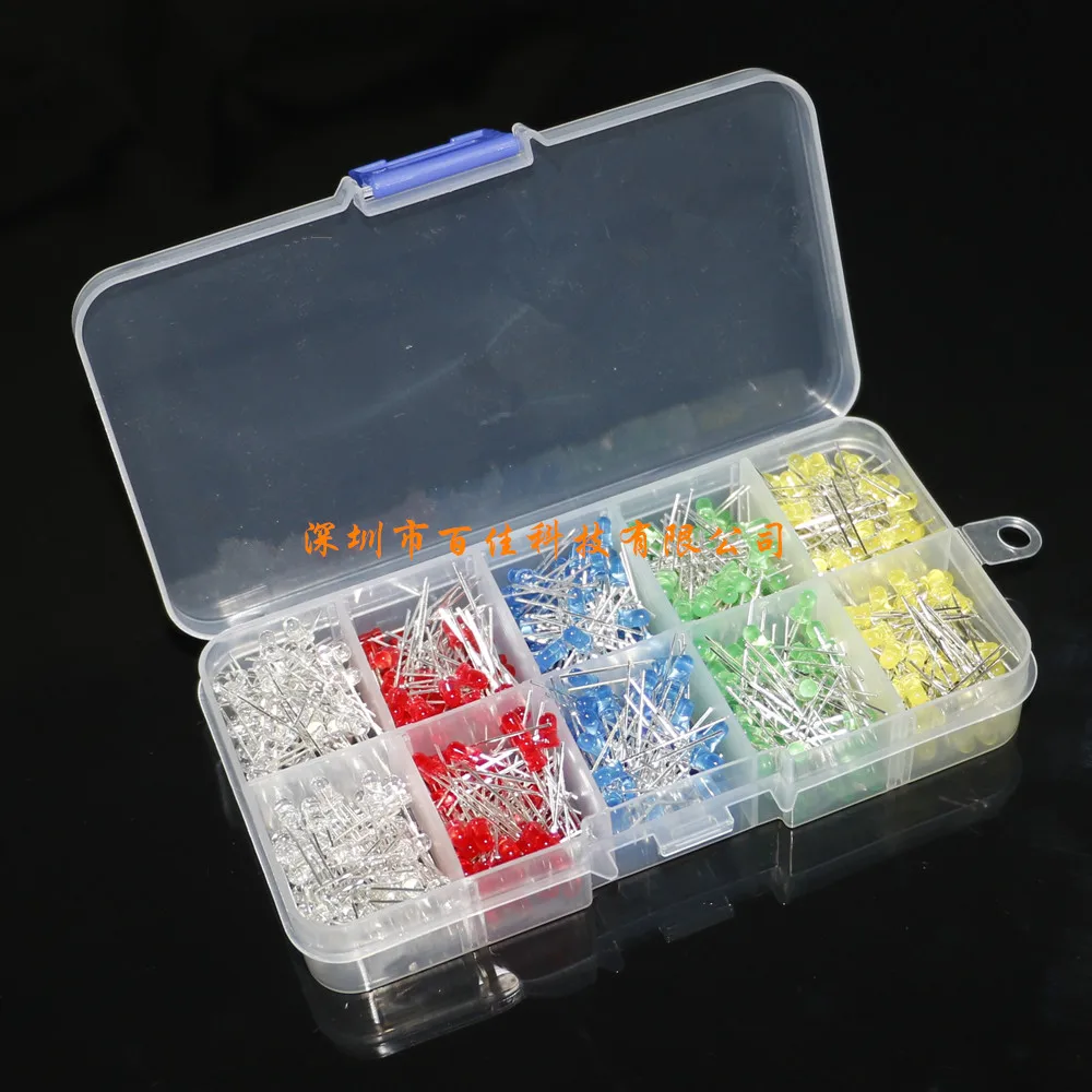 3mm high-brightness LED light-emitting diode box F3 round head transistor 500 pcs 100 pcs per color