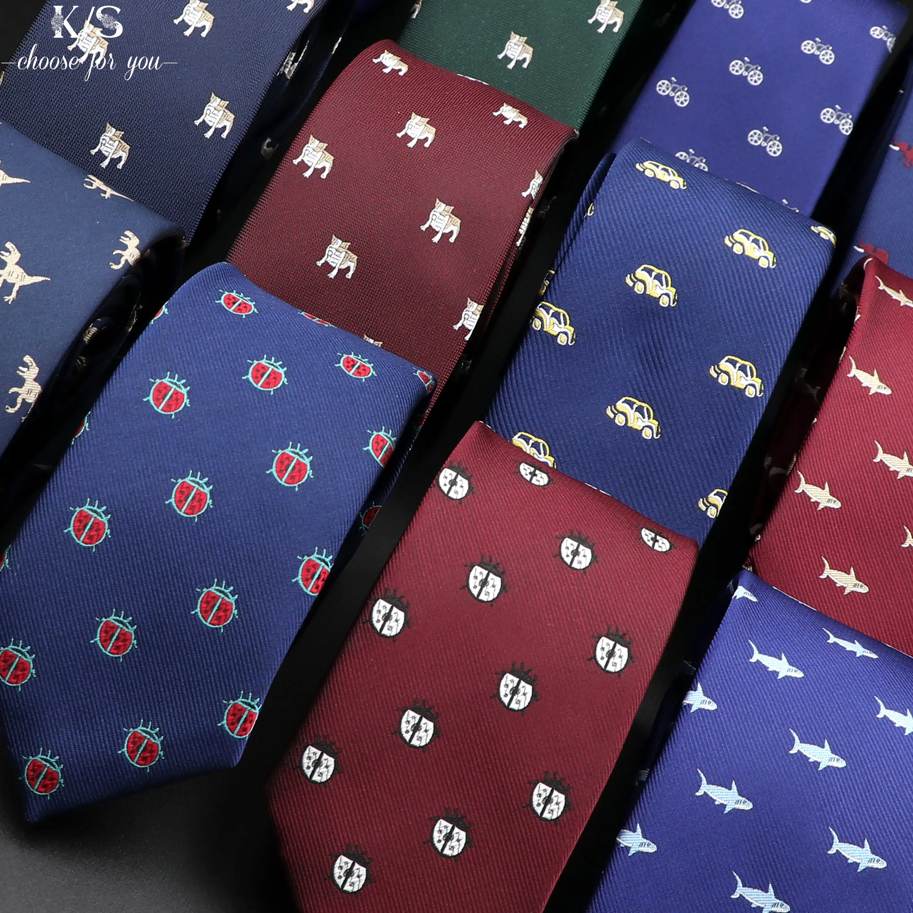 New Arrival Men\'s Ties Animal Neckties Dinosaur Insect Pattern Blue Red Mens Wedding Necktie 6cm Necktie Business Tie For Men