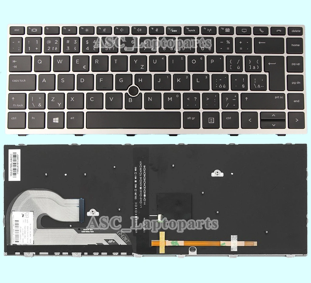 Imagem -02 - Teclado Tcheco Português Francês para hp Elitebook 840 g5 846 g5 745 g5 Moldura de Prata Preto com Ponteiro com Retroiluminado Novo